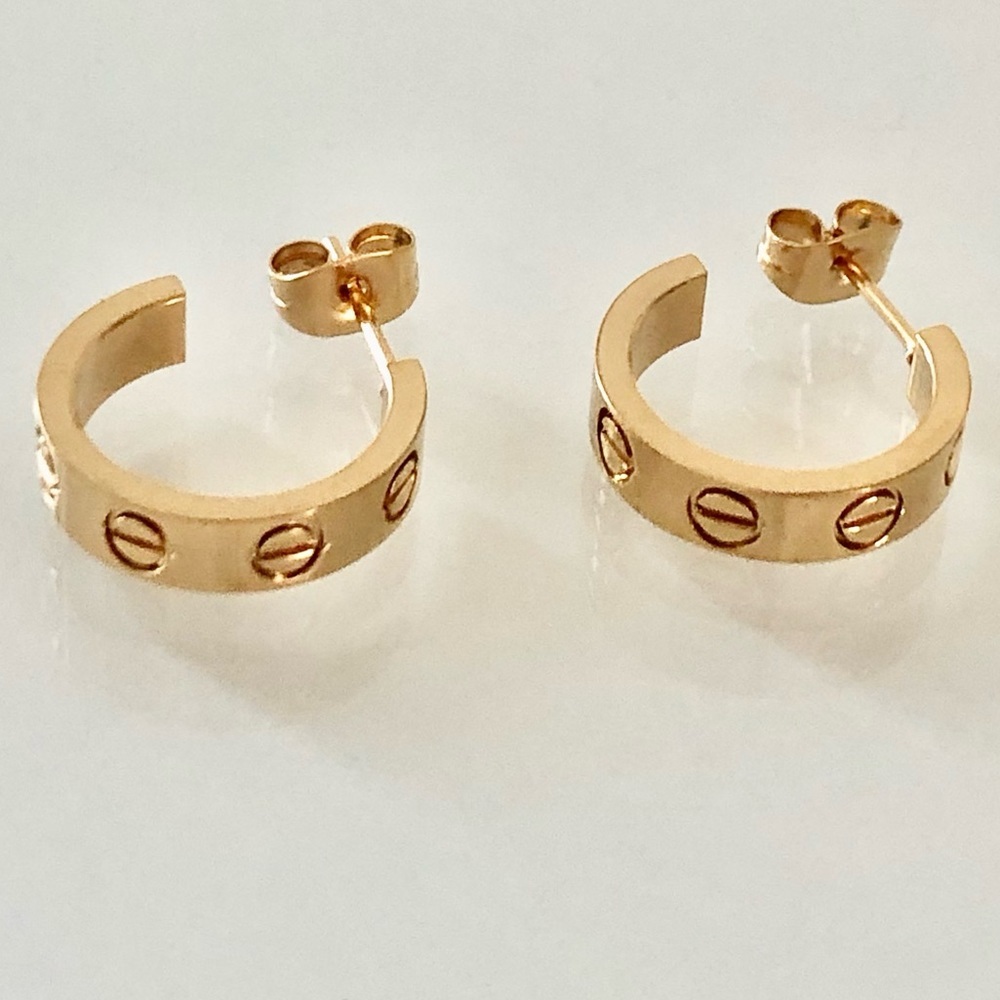 Gold Small Screw Hoop Earrings - Picture 6 of 14